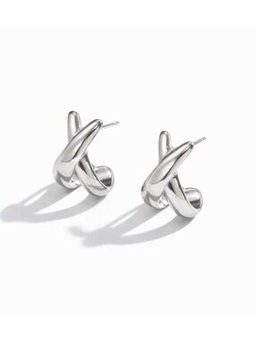 New! Silver Criss Cross Semi Huggie Earrings (1030) NWOT